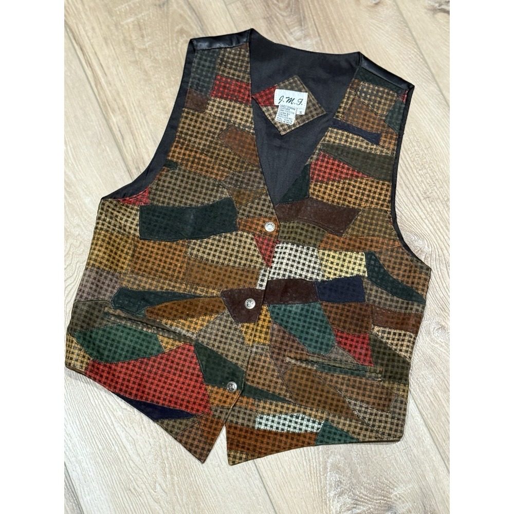 Vintage‎ Joujou Patchwork Vest S  Navajo Heritage Leather Wool Blend